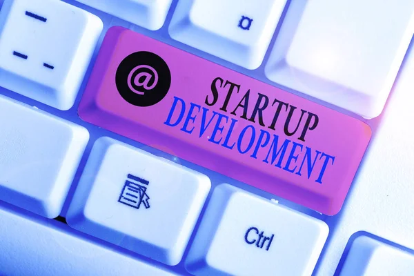 Text sign showing Startup Development. Conceptual photo efficiently develop and validate scalable business model. — Stock Photo, Image