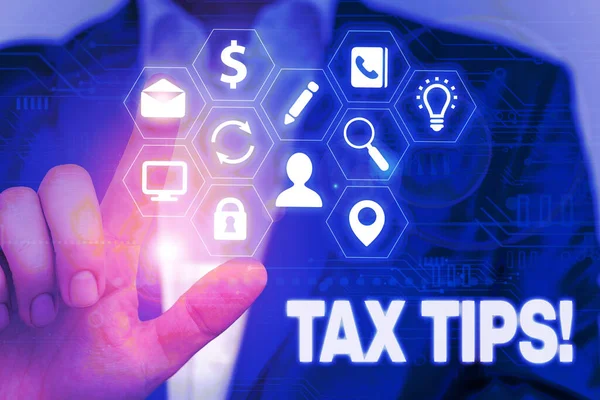 Manuscrito de texto escrita Tax Tips. Conceito que significa contribuição obrigatória para as receitas públicas . — Fotografia de Stock