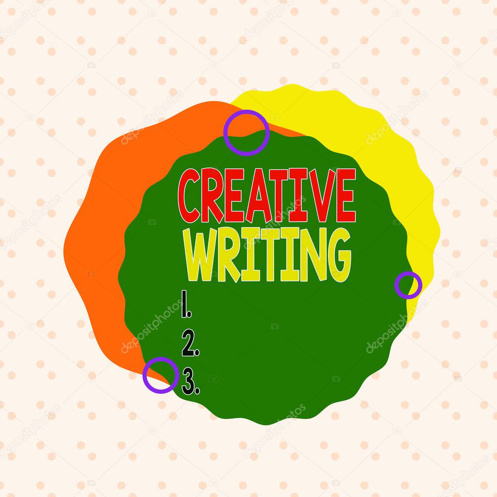 Writing note showing Creative Writing. Business photo showcasing fiction or poetry which displays imagination or invention Asymmetrical format pattern object outline multicolor design.