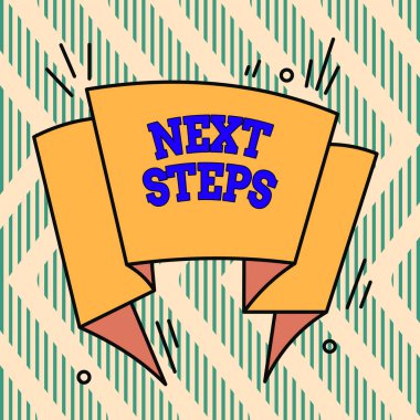 Sonraki adımları gösteren kavramsal el yazısı. İşletme fotoğrafı, ilkini bitirdikten sonra yaptığınız bir şeyi gösteriyor. Asimetrik düzensiz şekilli nesne çok renkli tasarımı.