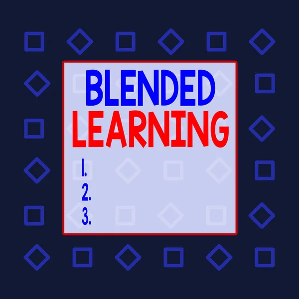 Writing note showing Blended Learning. Business photo showcasing combines traditional classroom lessons with online teaching Square rectangle paper sheet loaded with full creation of pattern theme.