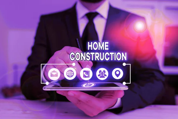 Konceptualne pismo ręczne pokazujące konstrukcję domu. Biznesowy tekst fotograficzny proces budowy mieszkania. — Zdjęcie stockowe