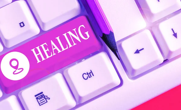 Text sign showing Healing. Conceptual photo process of making or becoming sound or healthy again Helping injured. — Stock Photo, Image