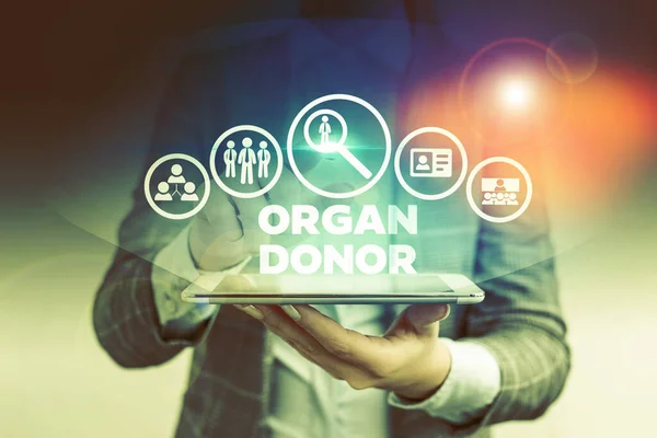 Tulisan kata Organ Donor. Konsep bisnis untuk mendonorkan organ tubuh untuk demonstrasi membutuhkan transplantasi . — Stok Foto