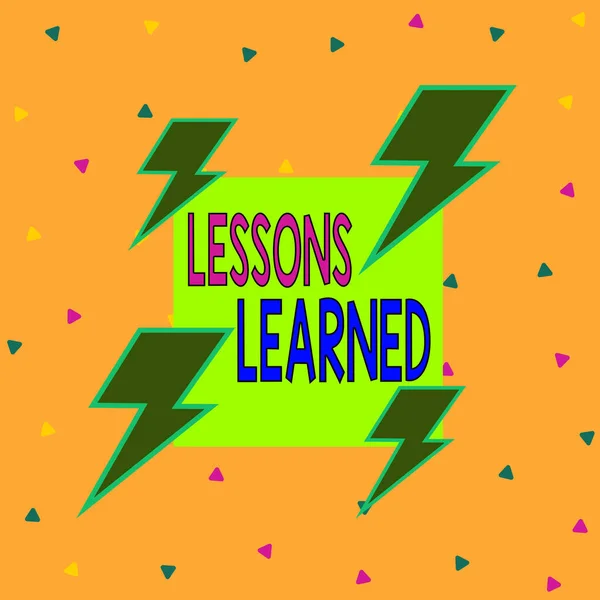 Handwriting text writing Lessons Learned. Concept meaning the knowledge or understanding gained by experience Asymmetrical uneven shaped format pattern object outline multicolour design.