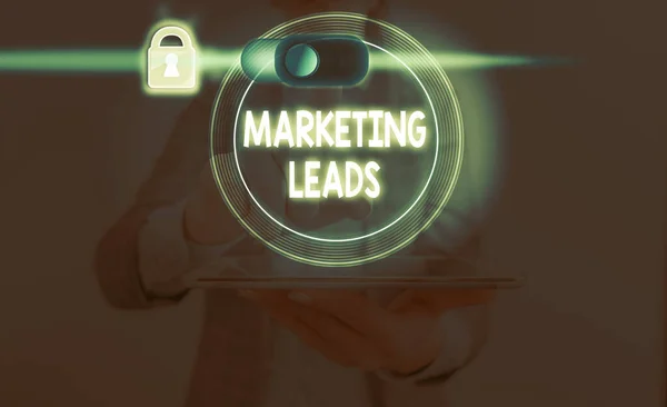 Text sign showing Marketing Leads. Conceptual photo demonstrating who shows interest in the brand or products. — Stock Photo, Image