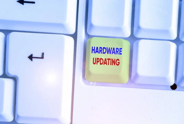 Handwriting text Hardware Updating. Concept meaning process of replacing a product with a newer version.