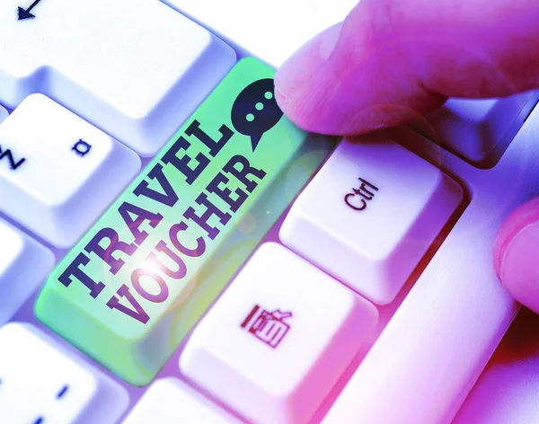 Conceptual hand writing showing Travel Voucher. Business photo text Tradable transaction type worth a certain monetary value. — Stock Photo, Image