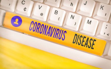 Coronavirus hastalığını gösteren kavramsal el yazısı. SARSCoV2 virüsünün yol açtığı hastalık olarak tanımlanan iş fotoğrafı sergisi.