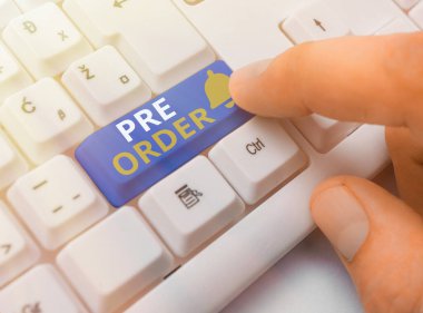 Kelime yazma ön siparişi. Satın alınmadan önce yerleştirilen bir ürün için iş konsepti.