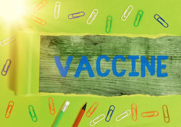 Una lettera che mostra il vaccino. Fotografia aziendale che illustra la preparazione di microrganismi abbattuti o di organismi viventi attenuati . — Foto Stock