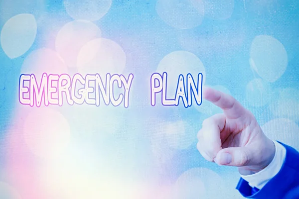 Writing note showing Emergency Plan. Business photo showcasing instructions that outlines what workers should do in danger. — Stock Photo, Image