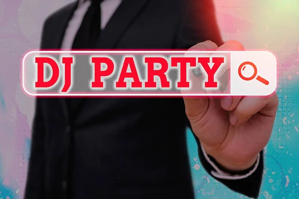 Κείμενο κειμένου κειμένου DJ Party. Επιχειρηματική ιδέα για την επίδειξη ποιος εισάγει και παίζει ηχογραφημένη λαϊκή μουσική στο ραδιόφωνο. — Φωτογραφία Αρχείου