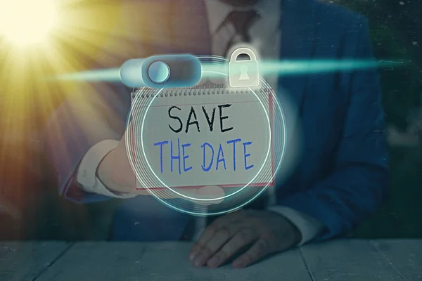 Sinal de texto mostrando Save The Date. Foto conceitual Organizar eventos bem fazer dia organizadores de eventos especiais . — Fotografia de Stock