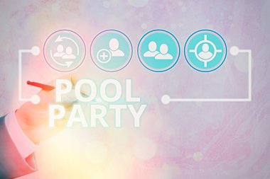 Word writing text Pool Party. Business concept for celebration that includes activitites in a swimming pool.