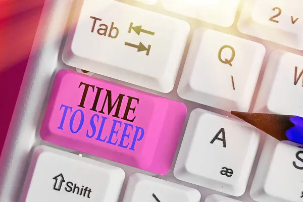 Ecriture conceptuelle montrant Time To Sleep. Texte de la photo d'affaires une période naturelle de sommeil ou d'être en état d'inactivité . — Photo