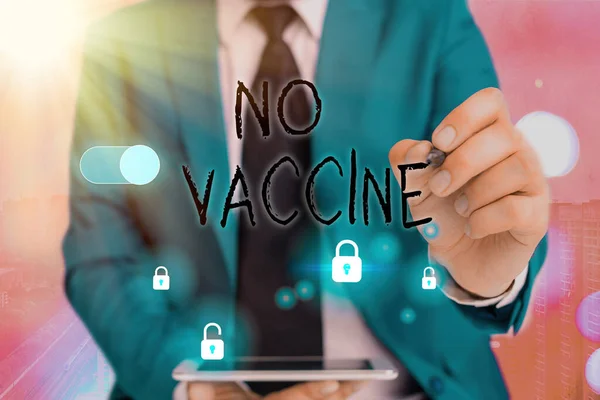 Skriftlig anteckning som visar No Vaccine. Företagsfoto visa upp inte tillhandahålls immunitet mot en eller flera sjukdomar. — Stockfoto