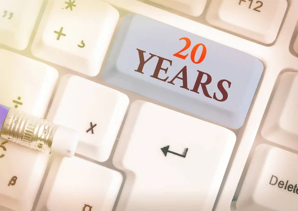 Conceptual hand writing showing 20 Years. Business photo text Remembering or honoring special day for being 20 years in existence. — Stock Photo, Image