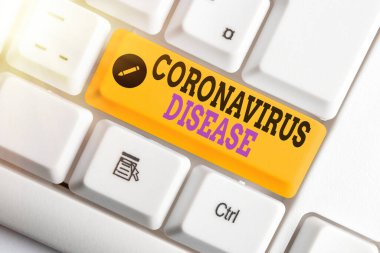 Coronavirus hastalığını gösteren kavramsal el yazısı. SARSCoV2 virüsünün yol açtığı hastalık olarak tanımlanan iş fotoğrafı sergisi.