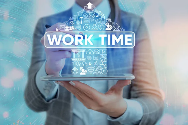 Texto de escritura de palabras Tiempo de trabajo. Concepto de negocio para el período comienza cuando los trabajadores temporales se dedican a un lugar de trabajo . —  Fotos de Stock