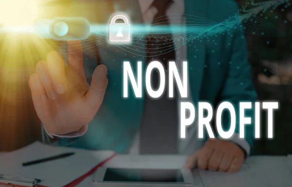 Testo di scrittura di parole No Profit. Concetto di business per tipo di organizzazione che non guadagna profitti per i suoi proprietari . — Foto Stock