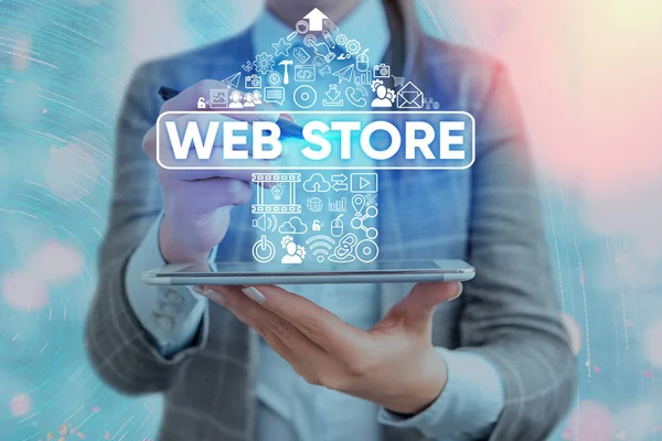 Texte d'écriture Word Web Store. Concept d'entreprise pour les consommateurs achètent directement des biens ou des services auprès d'un vendeur en ligne . — Photo