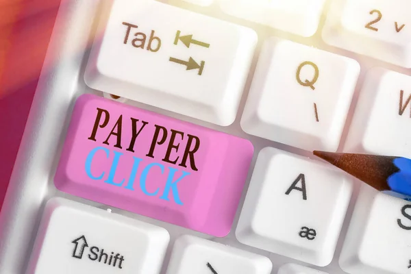 Conceptual hand writing showing Pay Per Click. Business photo text internet marketing in which payment is based on clickthroughs. — Stock Photo, Image