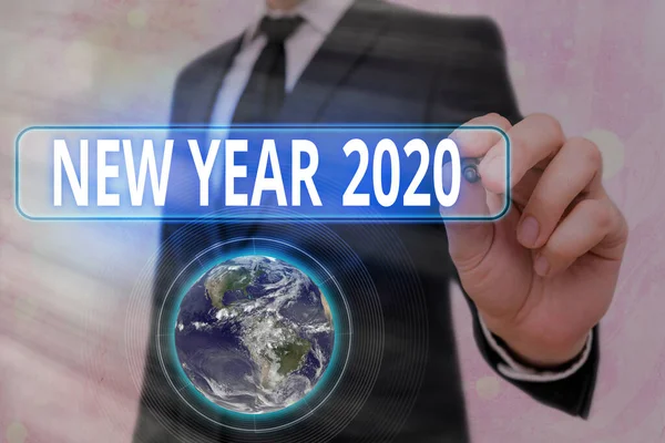 Szövegírás szöveg Új év 2020. Üzleti koncepció a nyaralás ünneplésére Friss kezdet A NASA által biztosított kép elemei. — Stock Fotó