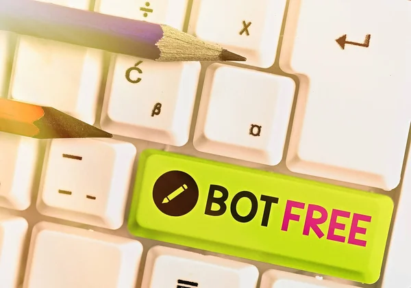 Почерк текста Bot Free. Понятие, означающее компьютерную программу, которая работает автоматически Интернет-роботов . — стоковое фото