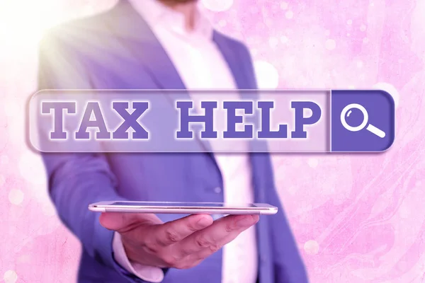 Text sign showing Tax Help. Conceptual photo Assistance from the compulsory contribution to the state revenue. — Stock Photo, Image