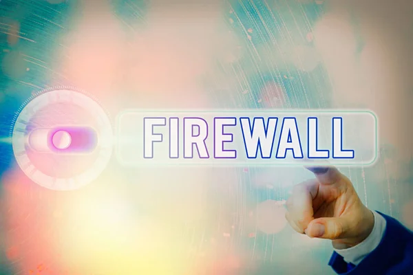 Escritura manual conceptual que muestra Firewall. El texto fotográfico comercial protege la red o el sistema del acceso no autorizado con firewall . — Foto de Stock