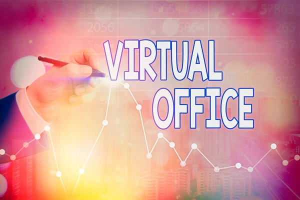 Escritura manual conceptual que muestra la Oficina Virtual. Foto comercial que muestra el dominio operativo de cualquier negocio u organización virtualmente . —  Fotos de Stock