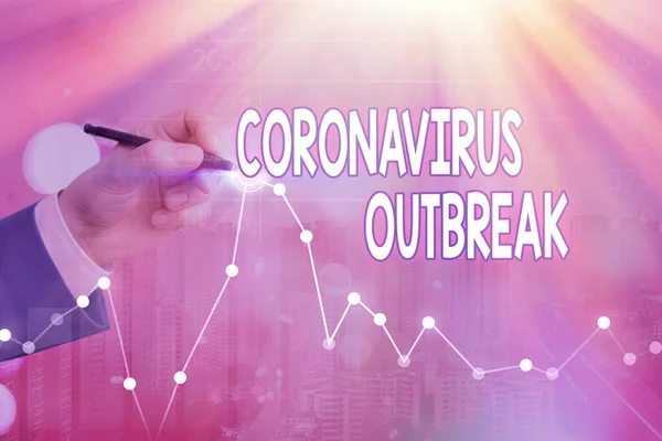 Conceptueel handschrift met Coronavirus uitbraak. Zakelijke foto presentatie van infectieziekten veroorzaakt door nieuw ontdekte COVID19. — Stockfoto