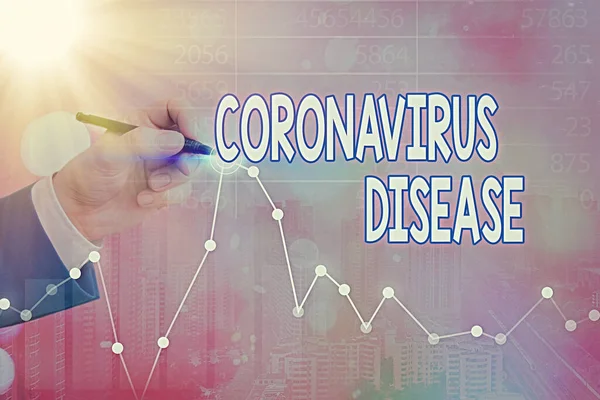 Концептуальный почерк, показывающий коронавирусную болезнь. Деловая фотовыставка, определяемая как болезнь, вызванная новым вирусом SARSCoV2 . — стоковое фото