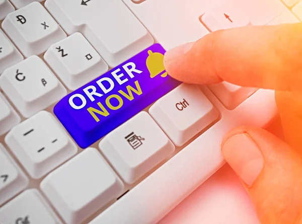 Word writing text Order Now. Business concept for confirmed request by one party to another for buying selling. — Stock Photo, Image