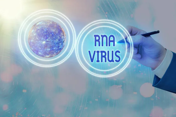 Scrittura concettuale mano che mostra Rna Virus. Testo fotografico aziendale un'informazione genetica del virus viene memorizzata sotto forma di elementi RNA di questa immagine fornita dalla NASA . — Foto Stock