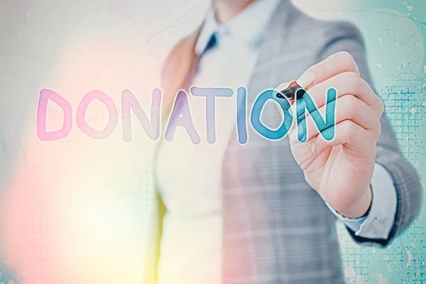 Word writing text Donation. Geschäftsidee für etwas, das einer wohltätigen Organisation gespendet wird, insbesondere für eine Geldsumme. — Stockfoto