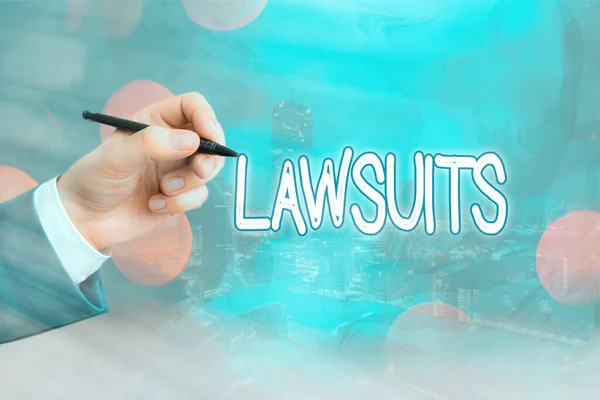 Conceptual hand writing showing Lawsuits. Business photo text a claim or dispute brought to a law court for adjudication. — Stock Photo, Image