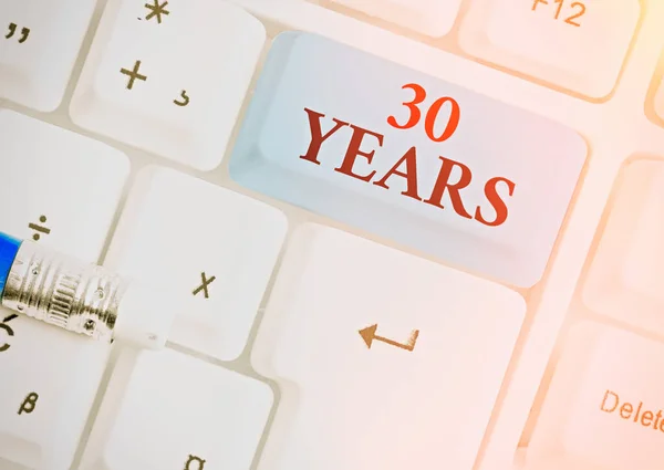 Conceptual hand writing showing 30 Years. Business photo text Remembering or honoring special day for being 30 years in existence. — Stock Photo, Image