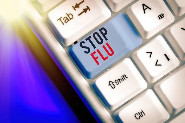 Word writing text Stop Flu. Business concept for Treat the contagious respiratory illness caused by influenza virus. — Stok fotoğraf