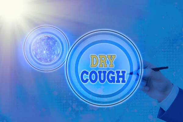 Text sign showing Dry Cough. Conceptual photo cough that are not accompanied by phlegm production or mucus Elements of this image furnished by NASA. — Stock Photo, Image