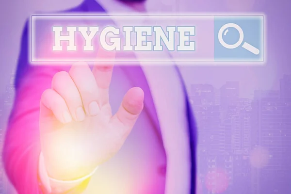 Hygiene 을 위한 문자 작성. 개념 이의 미하는 바는 건강의 확립 과 유지에 대한 과학의 연구. — 스톡 사진