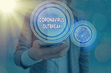 Coronavirüs salgınını gösteren bir mesaj. NASA tarafından desteklenen bu görüntünün COVID19 elementlerinden kaynaklanan kavramsal fotoğraf enfeksiyonu hastalığı.
