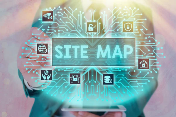 Ordskrivande text Site Map. Affärsidé för att hjälpa både användare och sökmotorer att navigera på webbplatsen. — Stockfoto