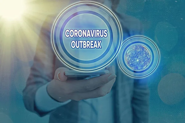 Coronavirüs salgınını gösteren bir mesaj. NASA tarafından desteklenen bu görüntünün COVID19 elementlerinden kaynaklanan kavramsal fotoğraf enfeksiyonu hastalığı.