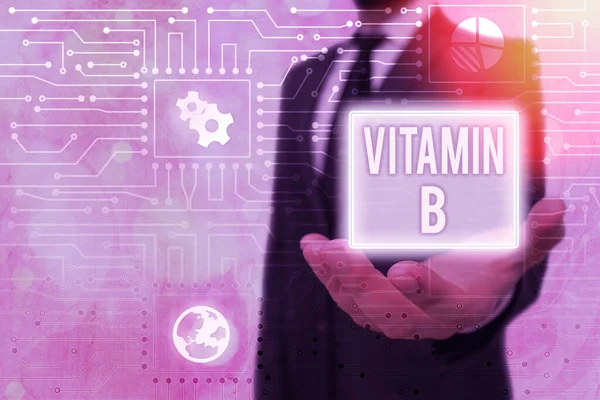 Fogalmi kézzel írás bemutatja Vitamin B. üzleti fénykép szöveg tápanyag, amely segít megőrizni a test ideg és vér sejtek egészséges. — Stock Fotó