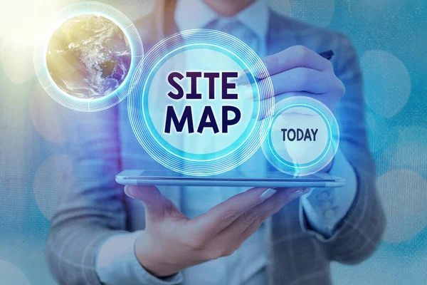 Segno di testo che mostra Mappa del sito. Foto concettuale progettata per aiutare sia gli utenti che i motori di ricerca a navigare nel sito Elementi di questa immagine forniti dalla NASA . — Foto Stock