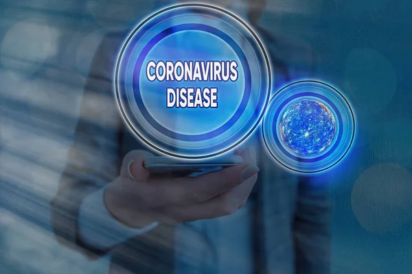 Signo de texto que muestra la enfermedad por Coronavirus. Foto conceptual definida como enfermedad causada por un nuevo virus SARSCoV2 Elementos de esta imagen proporcionados por la NASA . —  Fotos de Stock