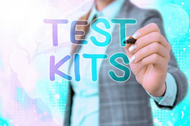 Kelime yazma test kitleri. Vücutta bir şeyin varlığını tespit etmek için kullanılan araçlar için iş konsepti.