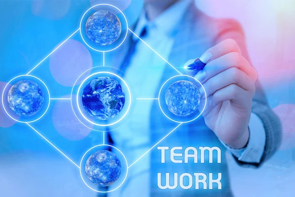 Word writing text Team Work. Business concept for Combined action of a group Workgroup cooperation collaboration Elements of this image furnished by NASA. — Stock Photo, Image